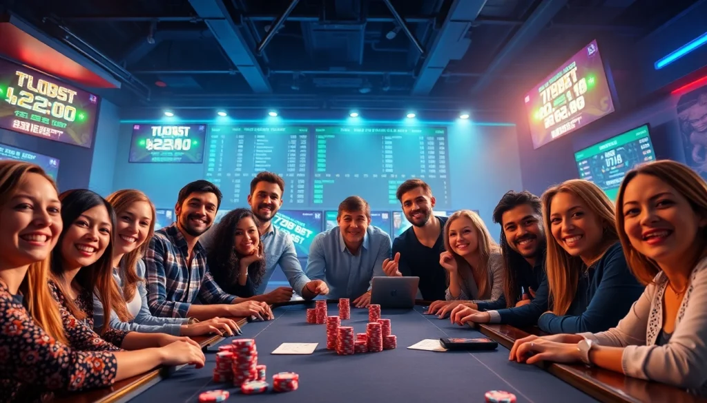 Exciting atmosphere of 789bet events with diverse participants enjoying live betting at a modern gaming table.
