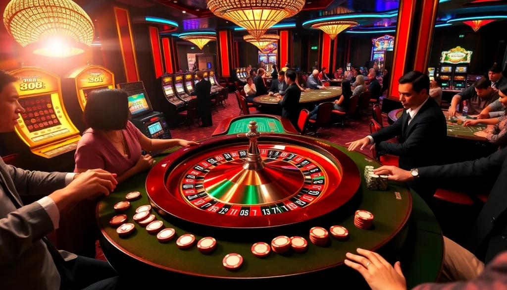 Engaging players at the luxurious RR 88 roulette table in a vibrant casino atmosphere.