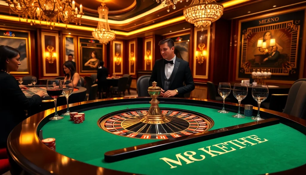 Players engaging in high-stakes MK8 roulette amidst a luxurious casino atmosphere.