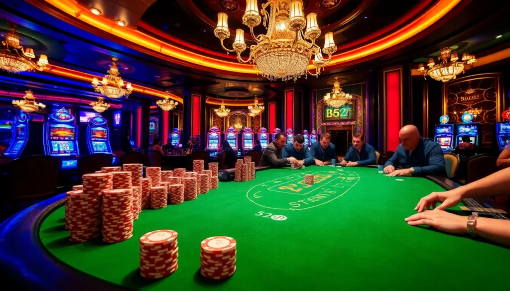 Exciting poker action at B52club with vibrant casino atmosphere and strategic play.