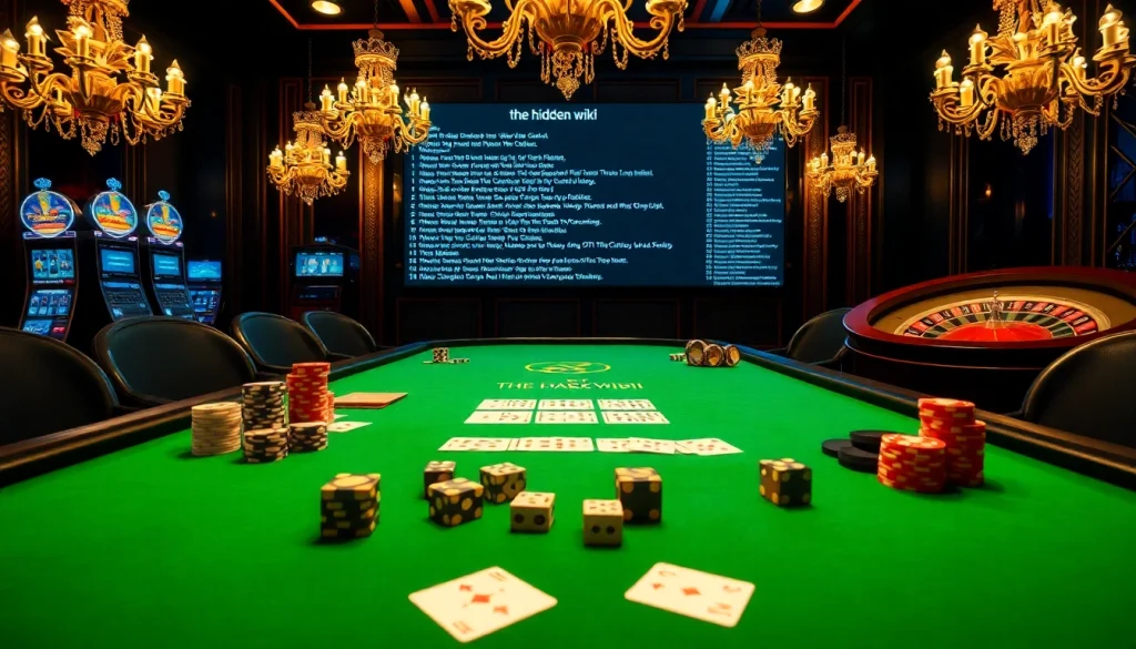 The hidden wiki links displayed at a luxurious casino table showcasing poker chips and cards.