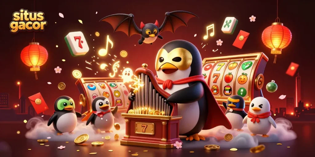 Experience winning strategies with situs gacor at our vibrant casino illustration featuring animated characters and elements.